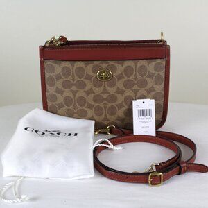 COACH Slim Turnlock Crossbody (Style #C6661) in Brass/Tan/Rust.